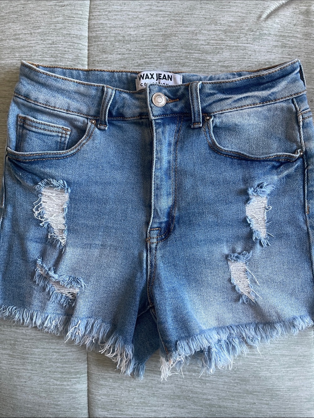 Wax Jean Light Blue Distressed Denim Cutoff Shorts